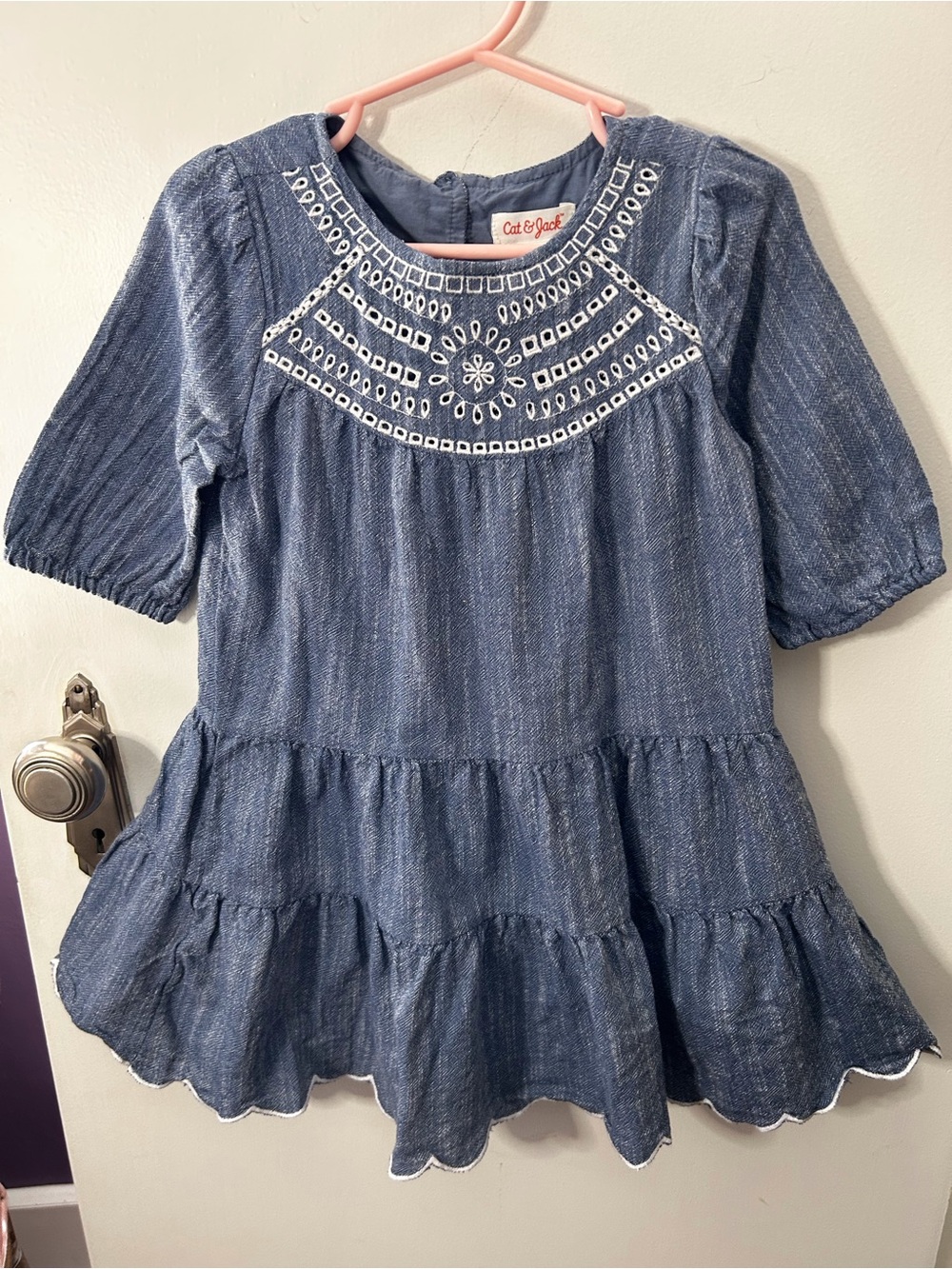 Cat & Jack Blue Chambray Embroidered Tiered Girls Dress